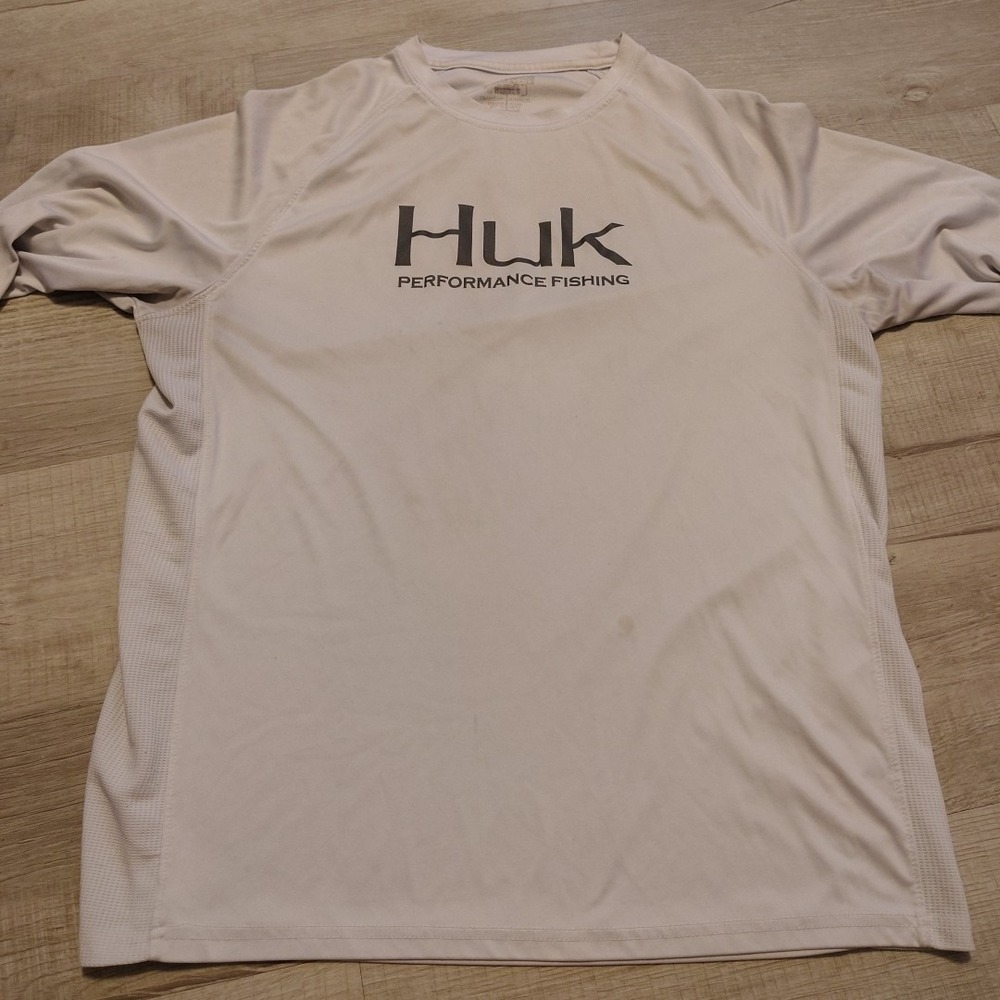 Huk Fishing Shirt Off White Long Sleeve Performance Stretch Flawed Large